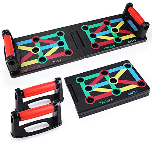 TOMSHOO 12-en-1 Push Up Rack Board, Tablero Plegable Multifuncional con Código de Color, Mango, Banda Elástica para Ejercicios en el Hogar