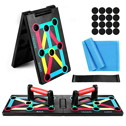 TOMSHOO 12-en-1 Push Up Rack Board, Tablero Plegable Multifuncional con Código de Color, Mango, Banda Elástica para Ejercicios en el Hogar