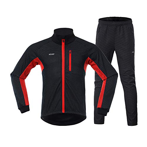 TOMSHOO Hombres Ropa de Ciclismo de Invierno Conjunto de Manga Larga Bicicleta a Prueba de Viento Jersey con Pantalones Ciclismo al Aire Libre Correr Chaqueta Ropa Deportiva