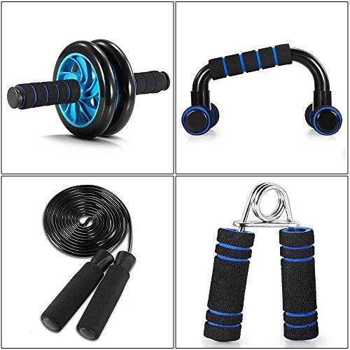 TOMSHOO Juego de Rodillos de Ruedas 5 en 1 Rueda Abdominal + Push Up Bars+ Cuerda para Saltar +Fortalecedor de Mano con Rodilla Mat Entrenamiento en Casa para Ejercicios de Fitness Culturismo