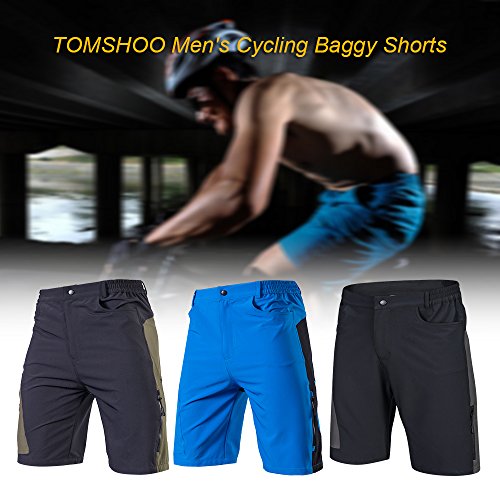 TOMSHOO Pantalones Cortos de Ciclismo Hombres Transpirable para Ciclismo Correr MTB o Deportes al Aire Libre (Negro+Gris, M)