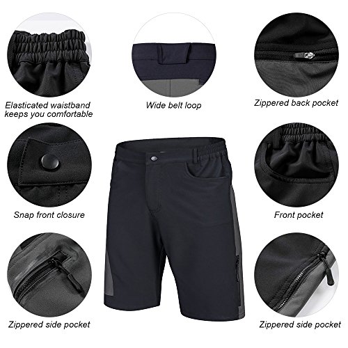 TOMSHOO Pantalones Cortos de Ciclismo Hombres Transpirable para Ciclismo Correr MTB o Deportes al Aire Libre (Negro+Gris, M)