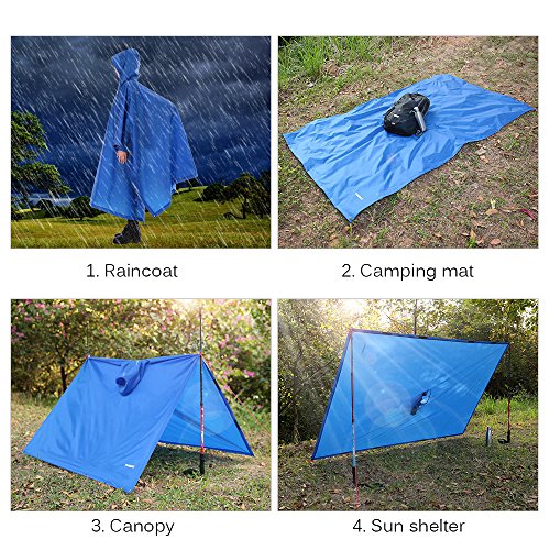 TOMSHOO Poncho de Lluvia Impermeable y Multifuncional Reusable como Toldo Manta, Estera de Camping,Cubierta de Dosel para Senderismo,Cámping y Pesca Ciclismo Unisex