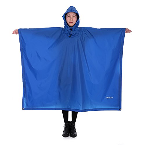 TOMSHOO Poncho de Lluvia Impermeable y Multifuncional Reusable como Toldo Manta, Estera de Camping,Cubierta de Dosel para Senderismo,Cámping y Pesca Ciclismo Unisex