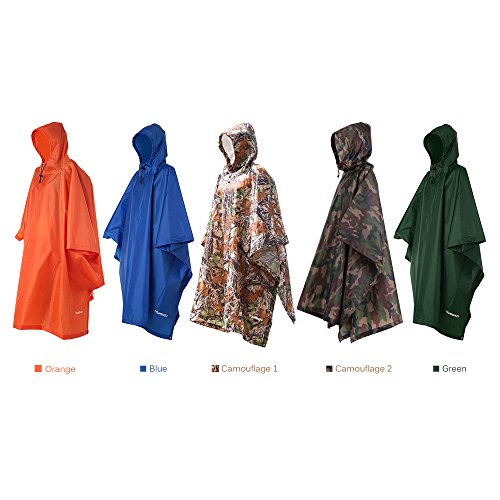 TOMSHOO Poncho de Lluvia Impermeable y Multifuncional Reusable como Toldo Manta, Estera de Camping,Cubierta de Dosel para Senderismo,Cámping y Pesca Ciclismo Unisex