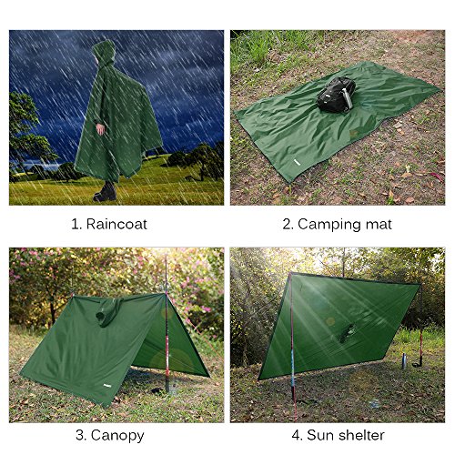 TOMSHOO Poncho de Lluvia Reusable de Ripstop Impermeable y Multifuncional como Toldo, Tienda de Campaña, Estera de Camping, Cubierta de Dosel, para Senderismo, Cámping y Pesca Ciclismo