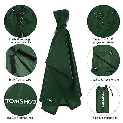 TOMSHOO Poncho de Lluvia Reusable de Ripstop Impermeable y Multifuncional como Toldo, Tienda de Campaña, Estera de Camping, Cubierta de Dosel, para Senderismo, Cámping y Pesca Ciclismo