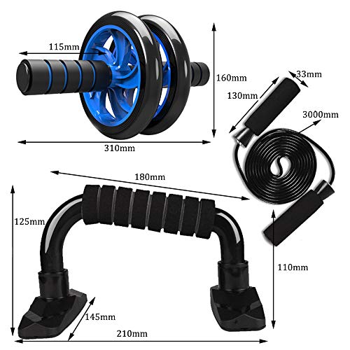 TOMSHOO Rueda Abdominales Fitness Kit,AB Roller y Esterilla Antideslizante para Rodillas Fitness Aparatos para el Hogar Aparatos Portátiles para Entrenamiento de Fuerza Muscular Fitness (5 en 1 Azul)