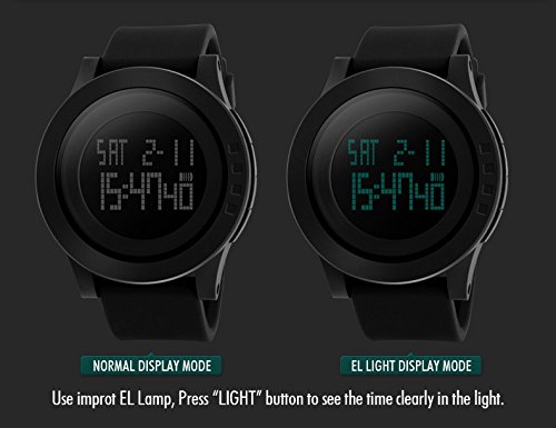 TONSHEN LED Digital Electrónica Gran Dial 5ATM Resistente al Agua Deportivo Al Aire Libre Relojes de Pulsera Hombre, Militares Multifuncional Calendario Cronómetro Reloj Mujer - Negro