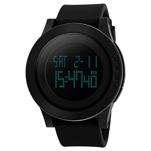 TONSHEN LED Digital Electrónica Gran Dial 5ATM Resistente al Agua Deportivo Al Aire Libre Relojes de Pulsera Hombre, Militares Multifuncional Calendario Cronómetro Reloj Mujer - Negro