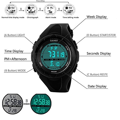 TONSHEN Multifuncional 50M Resistente Agua Deportivos Relojes de Mujer Chico Chica Niños Digitales Outdoor Electrónica LED Display Cronómetro Fecha Contraluz 12H/24H Tiempo Pequeño Tamaño