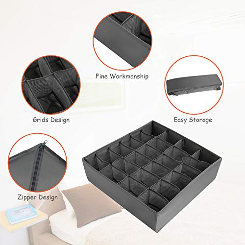 TonStyle Organizador de Ropa Interior, 24 Celdas Plegables Organizadores de Cajones Organizadores Cajón Divisores Cajas de Almacenamiento para Almacenar Calcetines Corbatas Y pequeños Objeto (Gris)