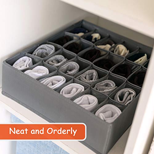 TonStyle Organizador de Ropa Interior, 24 Celdas Plegables Organizadores de Cajones Organizadores Cajón Divisores Cajas de Almacenamiento para Almacenar Calcetines Corbatas Y pequeños Objeto (Gris)