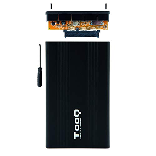 TooQ TQE-2510B - Carcasa para Discos Duros HDD de 2.5", (SATA I/II/III de hasta 9.5 mm de Alto, USB 2.0), Aluminio, indicador LED, Color Negro, 80 grs.