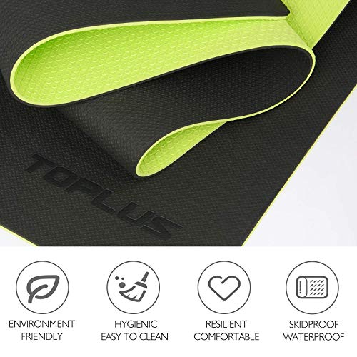 TOPLUS Esterilla Yoga Antideslizante Alfombrilla de Yoga Esterilla Pilates Esterilla Deporte- con Correa de Hombro 183cm x 61cm (Verde)