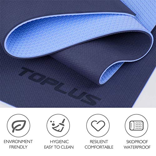 TOPLUS Esterilla Yoga Antideslizante Nivel Profesional Alfombrilla de Yoga Esterilla Pilates Esterilla Deporte- con Correa de Hombro 183cm x 61cm (Azul)