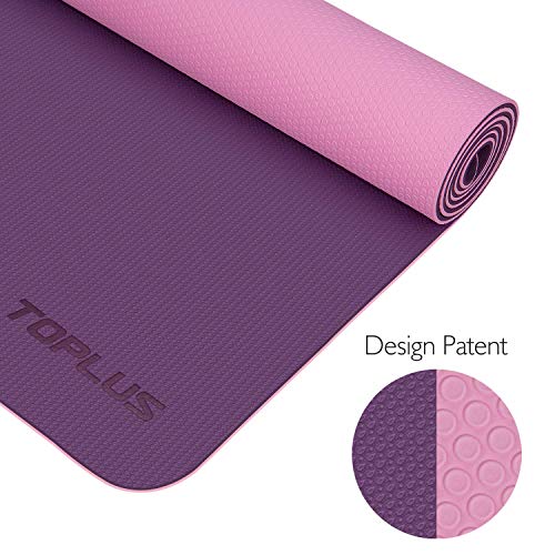 TOPLUS Esterilla Yoga Antideslizante Nivel Profesional Alfombrilla de Yoga Esterilla Pilates Esterilla Deporte- con Correa de Hombro 183cm x 61cm (Violeta)