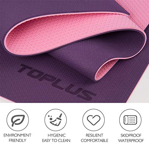 TOPLUS Esterilla Yoga Antideslizante Nivel Profesional Alfombrilla de Yoga Esterilla Pilates Esterilla Deporte- con Correa de Hombro 183cm x 61cm (Violeta)