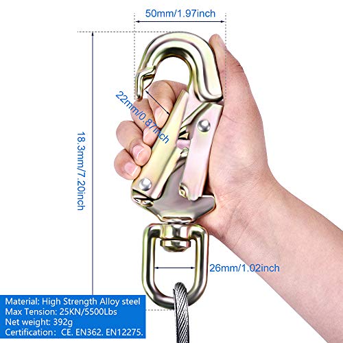 TOPQSC Cuerda de Seguridad con Núcleo Acero 16mm*3.6m Kits Seguridad con Núcleo de Alambre Equipo Cuerda de Escalada Al Aire Libre Triple Lock Mosquetón Ajustador para Escaladores de Protección