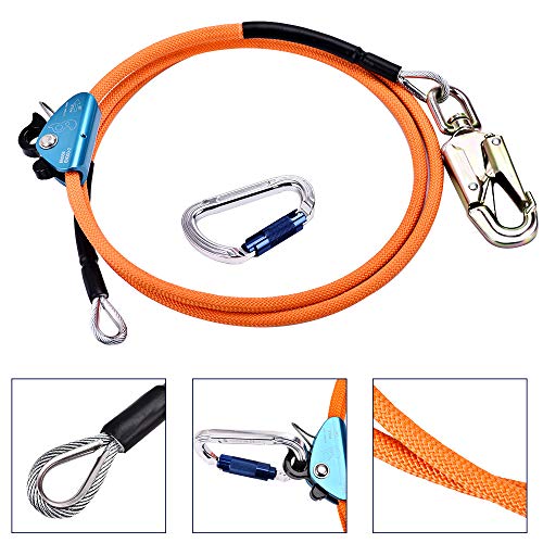 TOPQSC Cuerda de Seguridad con Núcleo Acero 16mm*3.6m Kits Seguridad con Núcleo de Alambre Equipo Cuerda de Escalada Al Aire Libre Triple Lock Mosquetón Ajustador para Escaladores de Protección