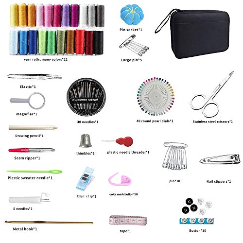 TOPSEAS Kit de costura,con 169 piezas Accesorios de costura premium con funda de transporte,De Coser Conjunto para Adulto Chicas Mini Casa Costura Caja para Viajes a Domicilio y Uso de Emergencia