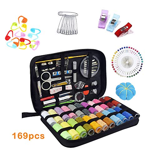 TOPSEAS Kit de costura,con 169 piezas Accesorios de costura premium con funda de transporte,De Coser Conjunto para Adulto Chicas Mini Casa Costura Caja para Viajes a Domicilio y Uso de Emergencia