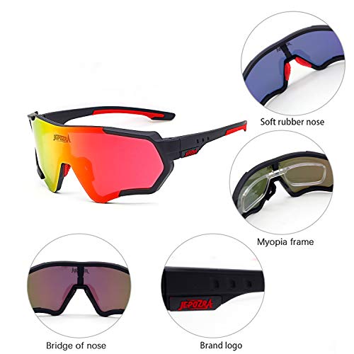 TOPTETN Gafas de Sol Deportivas polarizadas Protección UV400 Gafas de Ciclismo con 3 Lentes Intercambiables para Ciclismo, béisbol, Pesca, esquí, Funcionamiento (Negro)