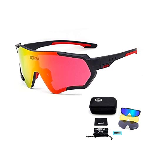 TOPTETN Gafas de Sol Deportivas polarizadas Protección UV400 Gafas de Ciclismo con 3 Lentes Intercambiables para Ciclismo, béisbol, Pesca, esquí, Funcionamiento (Negro)