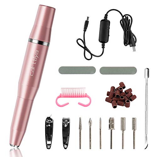 Torno para Uñas, Lima Eléctrica para Uñas, Carttiya Torno Manicura y Pedicura Profesional, Taladro para Uñas Acrilico, Tornos Uñas con 6 Brocas y 36 Bandas de Lijado, USB Portátil, 0-20000RPM… (Rosa)