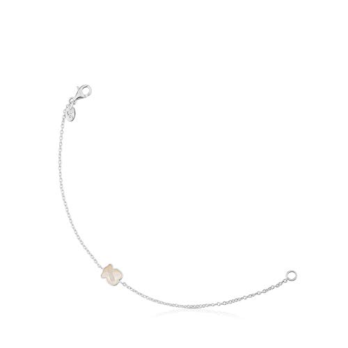 TOUS New Color - Pulsera de Plata de Primera Ley con Motivo de Oso de Nácar - Largo 17,5 cm