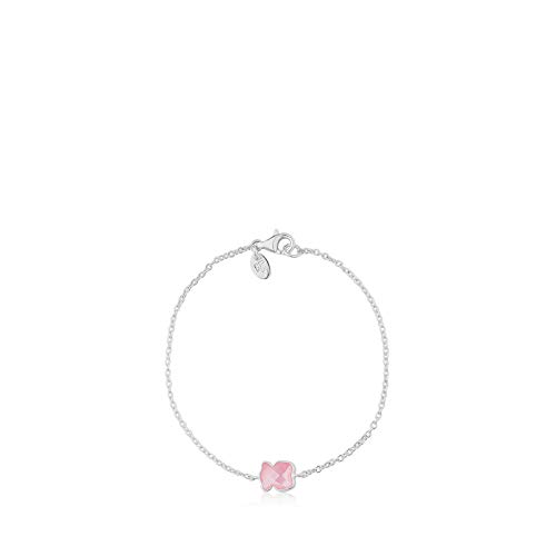 TOUS New Color - Pulsera de Plata de Primera Ley y Motivo en Cuarzo Rosa - Largo 17,5 cm, Motivo: 0,9 cm