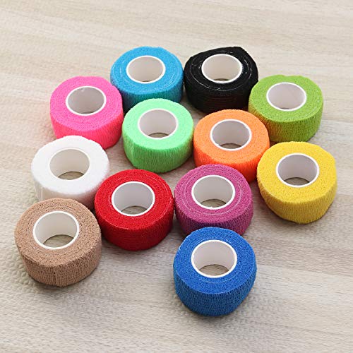 Toyvian 12 Piezas Cinta de Vendaje Médico Adhesiva Elástica Rollos de Vendaje Autoadhesivos Cinta Deportiva Fuerte para Dedos y Esguinces 2.5 cm x 1 m