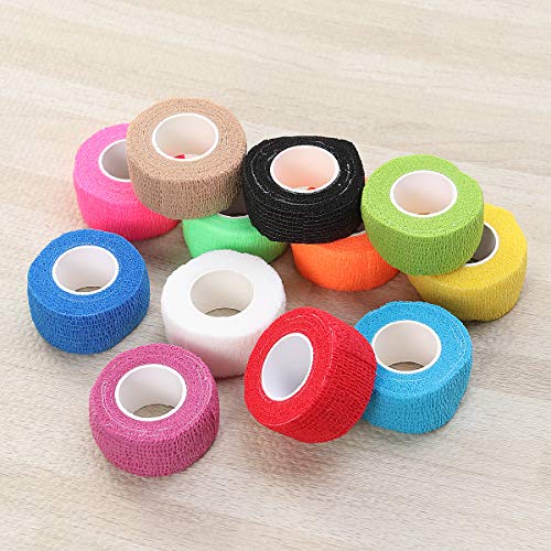 Toyvian 12 Piezas Cinta de Vendaje Médico Adhesiva Elástica Rollos de Vendaje Autoadhesivos Cinta Deportiva Fuerte para Dedos y Esguinces 2.5 cm x 1 m