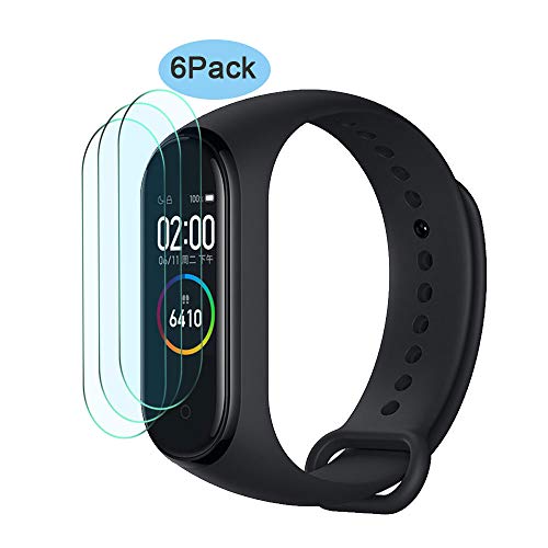 TQmate 6Pack, Protector de Pantalla Compatible con Xiaomi Mi Smart Band 4/ Mi Band 5, TPU Suave Bordes Redondeados 3D,【Cobertura Completa】 Pantalla de Cubierta de Borde a Borde