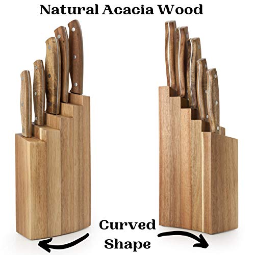 Tradicional Soporte De Cuchillos De Madera De Acacia Taylors Eye Witness - 5 Cuchillos Con Mango De Madera. Hojas Afiladas De Espiga Completa, Fijaciones De Triple Remache. Cuchillo Para Todo Uso.