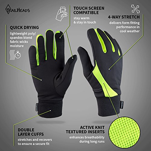 TrailHeads Elements Guantes para correr – negro/alta visibilidad, negro/amarillo, large