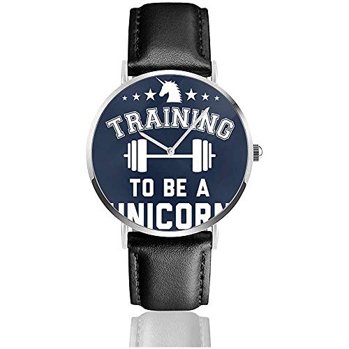 Training to Be A Unicron Gym Shirt Relojes Reloj de Cuero de Cuarzo con Correa de Cuero Negra para Regalo de colección
