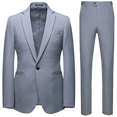 Traje de hombre de dos piezas, versión delgada, vestido formal de boda, para hombre, chaqueta de negocios, casual, traje de un solo botón Gris gris oscuro XL