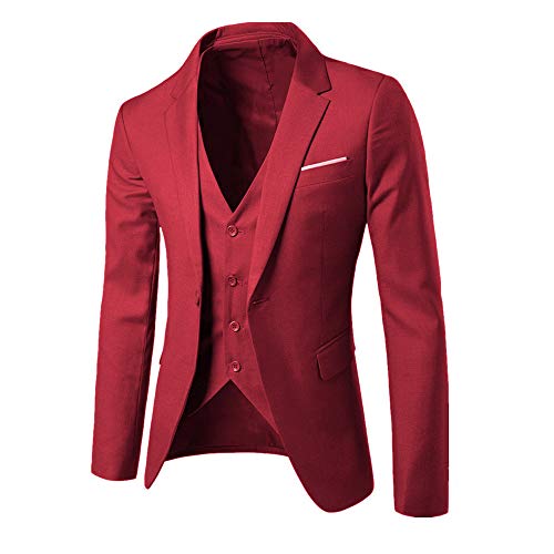 Trajes para hombre, 3 piezas, versión ajustada, para boda, formal, para hombre, chaquetas, negocios, casuales, trajes, un solo botón Color rojo vino. XXXXL