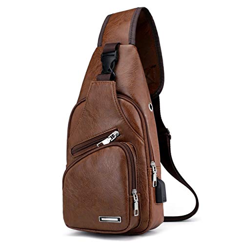 Tree-on-Life Moda de Moda para Hombres Bolso en el Pecho Ciclismo Bolsa de Deporte de Cuero de LA PU Bolsa de Negocios Informal Bolso Bandolera para Acampar Senderismo