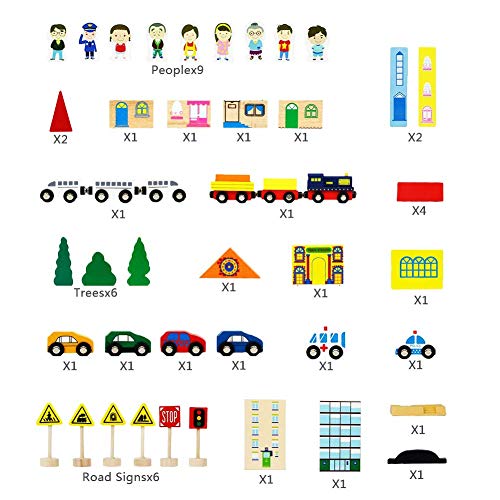 Tren Juguete Madera para Niños- 82 Piezas Trenes de Juguete con Coches y Pista de Madera Bloques de Construcción Juguetes Educativos 3 4 5 6 Años