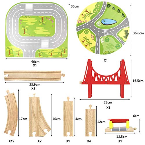 Tren Juguete Madera para Niños- 82 Piezas Trenes de Juguete con Coches y Pista de Madera Bloques de Construcción Juguetes Educativos 3 4 5 6 Años