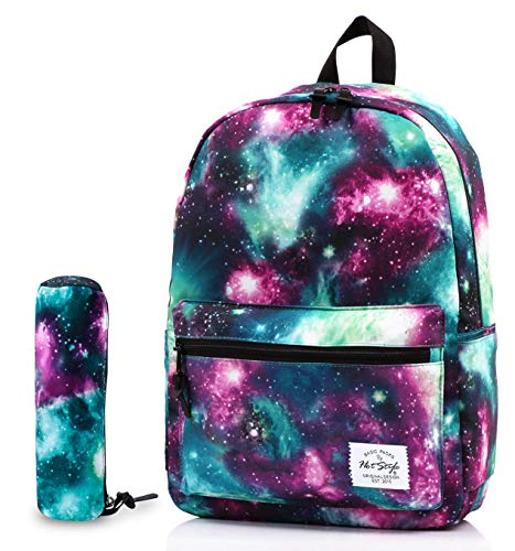 TRENDYMAX Mochila Escolar Galaxia, 20 litros, Verde, con Estuche