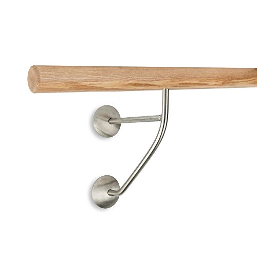 Treppen- und Geländerstudio Graber Barra de Ballet, Fresno Claro, 42 mm de diámetro, 1500 mm de Largo, Incluye 2 Soportes de Doble de Acero Inoxidable – 190 mm de Distancia de Pared