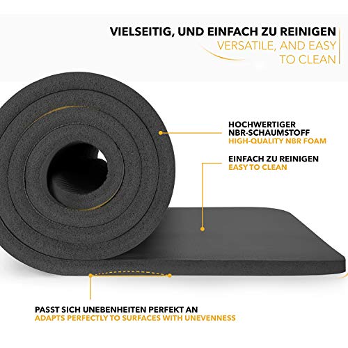 TRESKO® Esterilla de Fitness 185 x 60 cm y 190 x 100 cm para Gimnasia, Yoga, Pilates y Cualquier Tipo de Entrenamiento | Suave y cómoda | Espuma NBR (Negro, 190 x 100 x 1,5 cm)