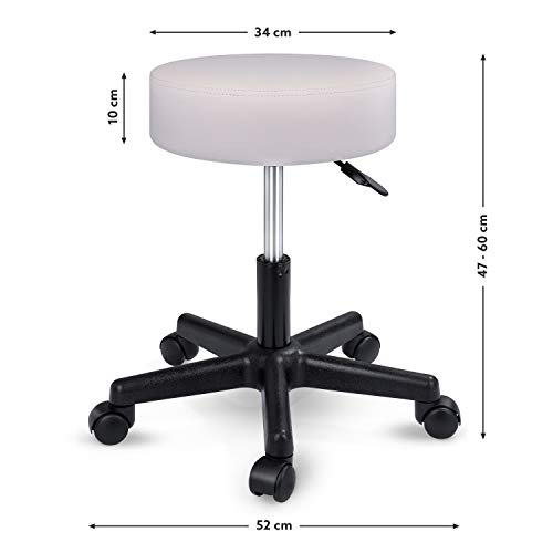 TRESKO Taburete con Ruedas Taburete Giratorio cosmético de Trabajo Consulta, Regulable en Altura, Giratorio en 360°, con Asiento Acolchado de 10 cm y 8 Variantes de Colores (Beige)