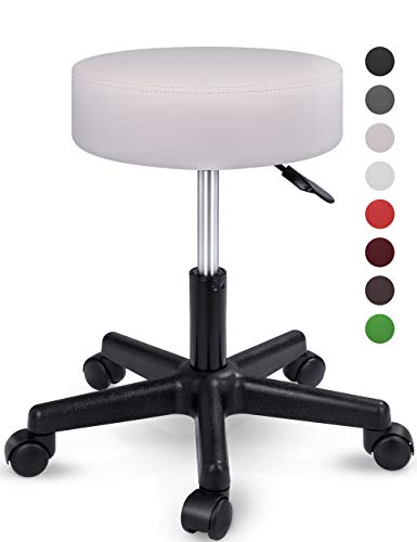 TRESKO Taburete con Ruedas Taburete Giratorio cosmético de Trabajo Consulta, Regulable en Altura, Giratorio en 360°, con Asiento Acolchado de 10 cm y 8 Variantes de Colores (Beige)