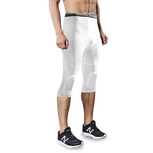 Trihedral-X Seguridad Anti-colisión de Baloncesto de los Hombres Pantalones Cortos de Entrenamiento físico 3/4 Leggings con Knee Pads Deportes 3XL Pantalones de Compresión (Color : White, Size : XXL)