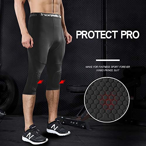 Trihedral-X Seguridad Anti-colisión de Baloncesto de los Hombres Pantalones Cortos de Entrenamiento físico 3/4 Leggings con Knee Pads Deportes 3XL Pantalones de Compresión (Color : White, Size : XXL)