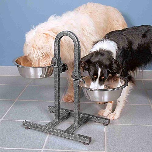 Trixie Set Comederos Perros Ajustable - Barra Platos para Perros Accesorios Perros Acero Inoxidable Soporte Varias Alturas Resistente ø24 cm 2 × 2,8L